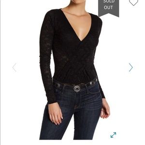 Free People Surplice V-Neck Lace Bodysuit